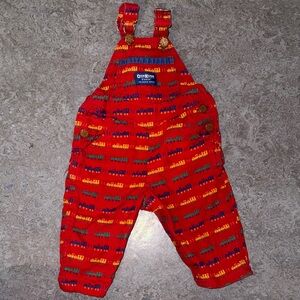 Vintage OshKosh B'gosh Red Overalls with Train Pattern